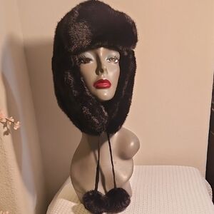 Black Fluffy Fur Trapper Hat